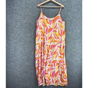 LulaRoe Dress Women M Medium White Floral Shift Midi Sleeveless Tasseled Casual